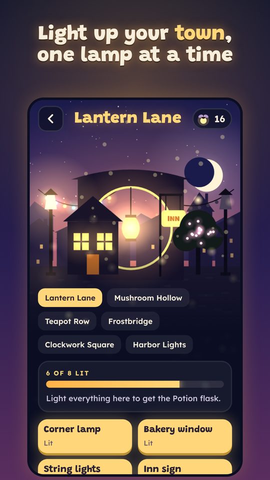 The town of Lantern Lane with lamps to light