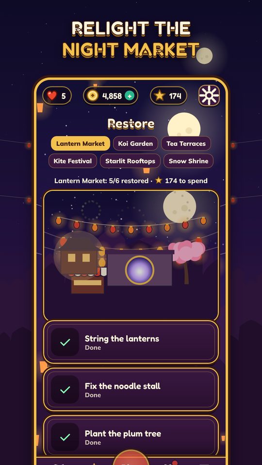 Restoring the night market with lanterns and a noodle stall